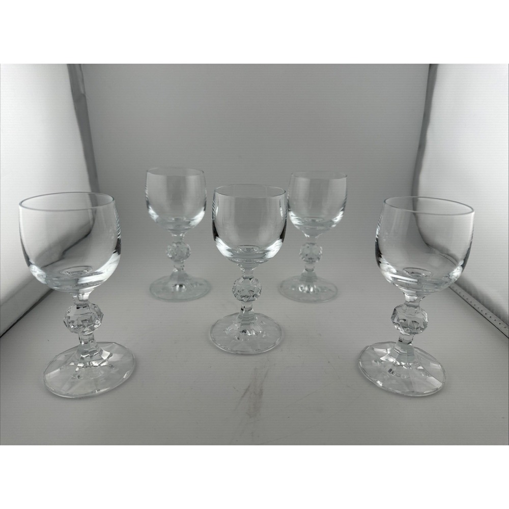 Bohemia Claudia Cut Crystal Liqueur Cordial Glasses Set of 5 Faceted Ball Stem